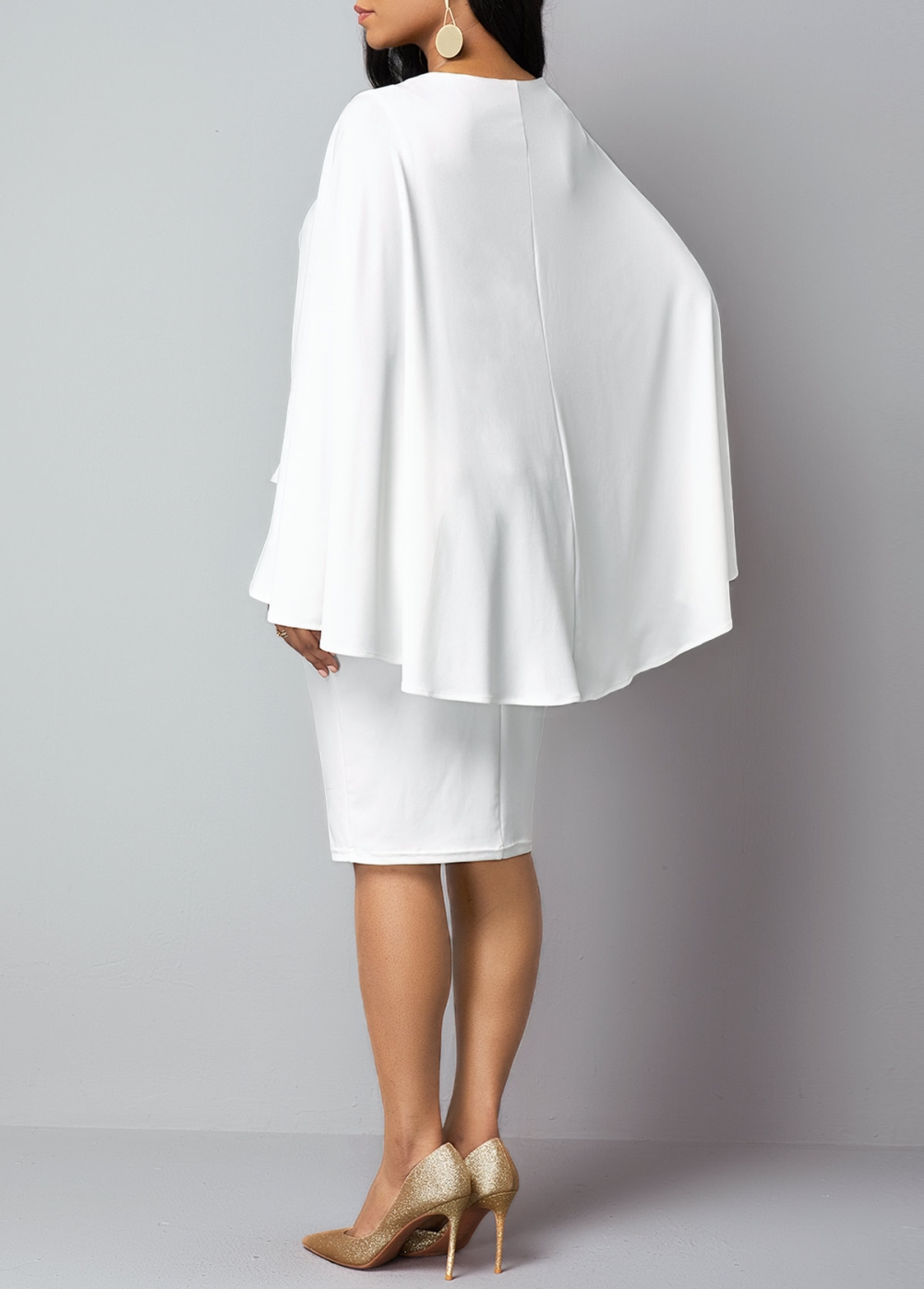Occassional Knee-Length Peplum Cape Dress