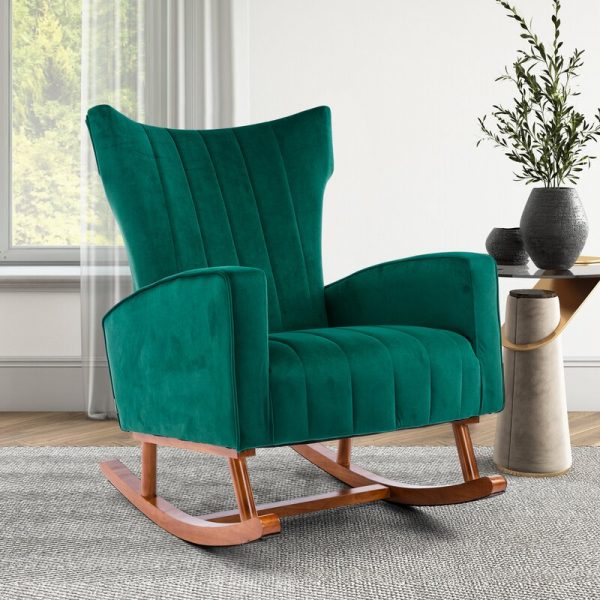 Velvet Wingback Rocking Chair Beige