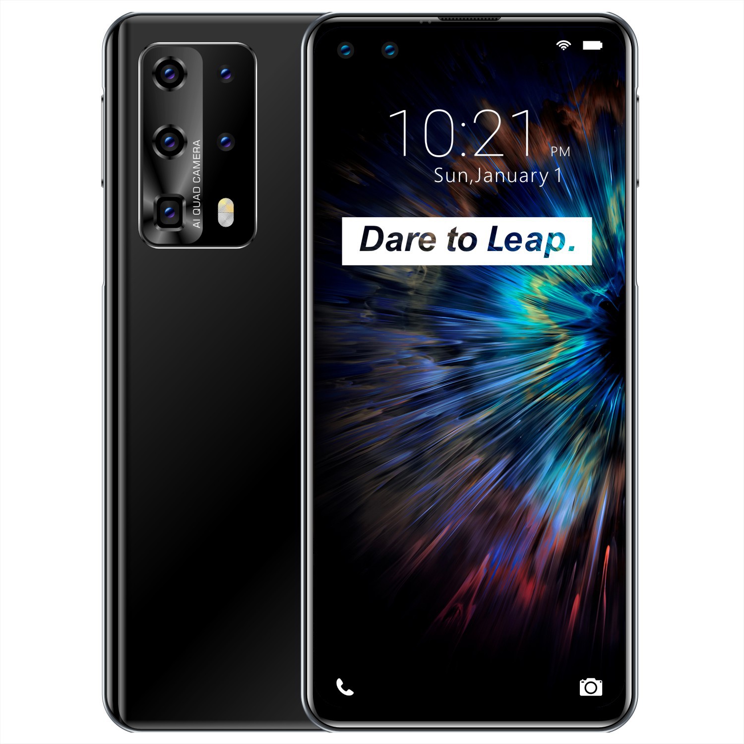 跨境P49Pro穿孔屏手机7.2寸侧边home键真指纹人脸解锁3+16G一体机