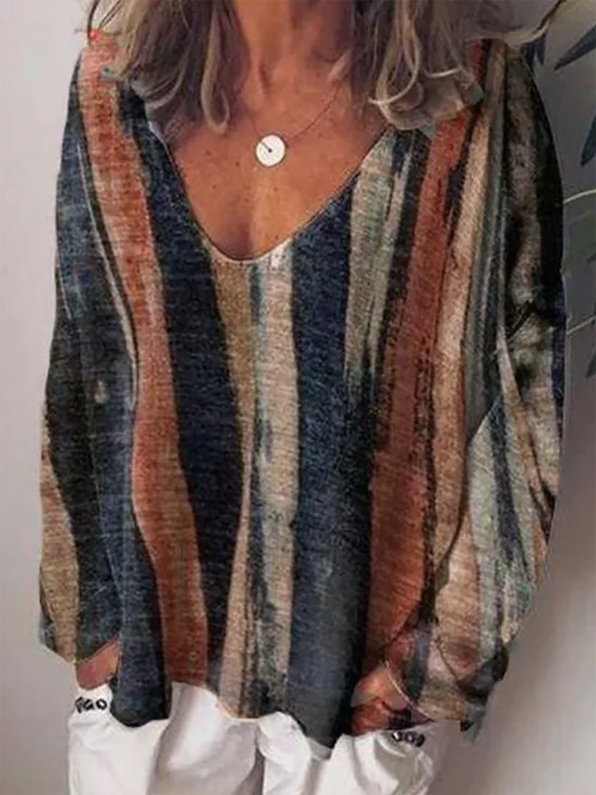 Casual Cotton-Blend V Neck Shirts & Tops