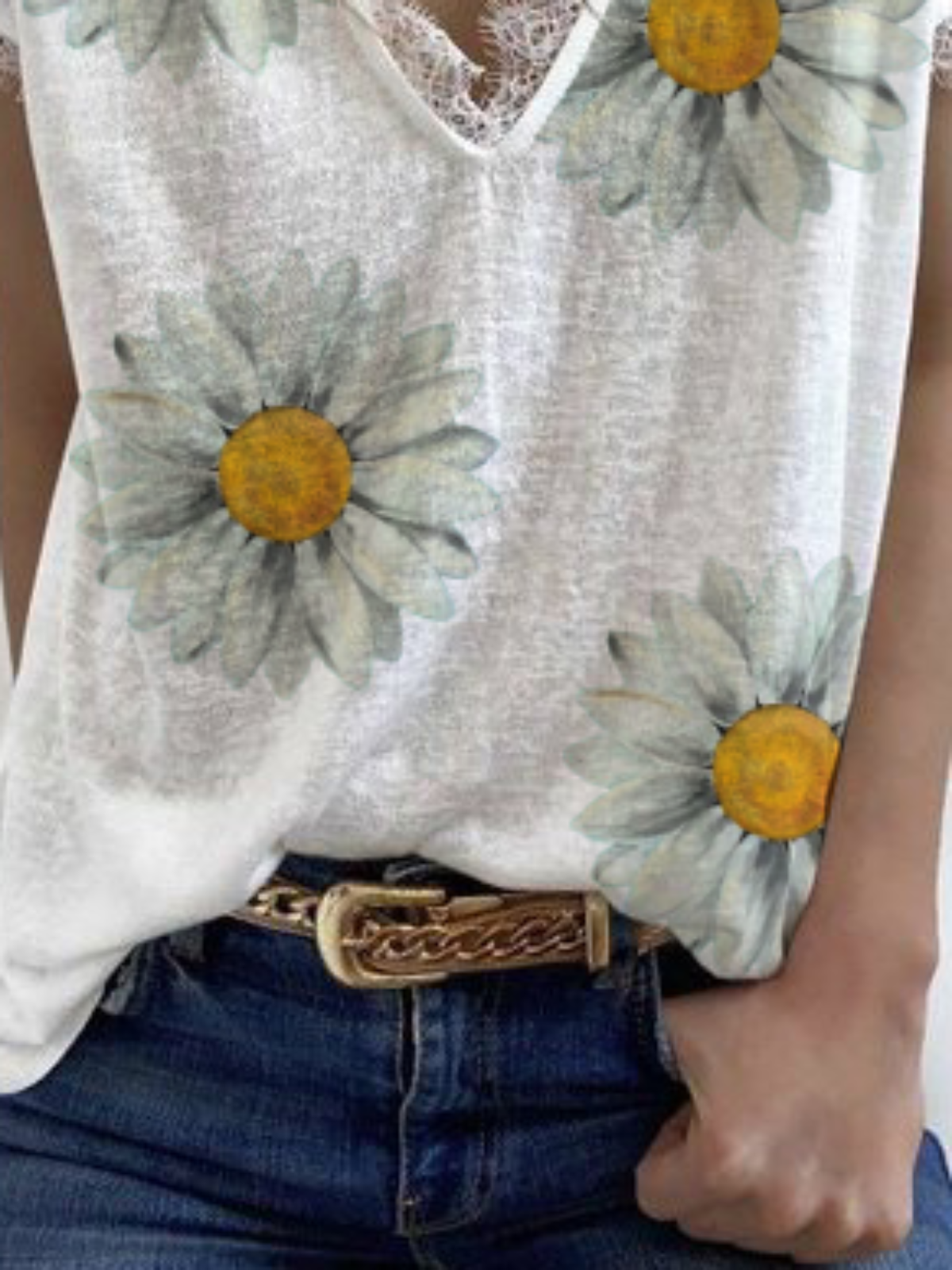 Plus size Floral V Neck Casual Shirts & Tops