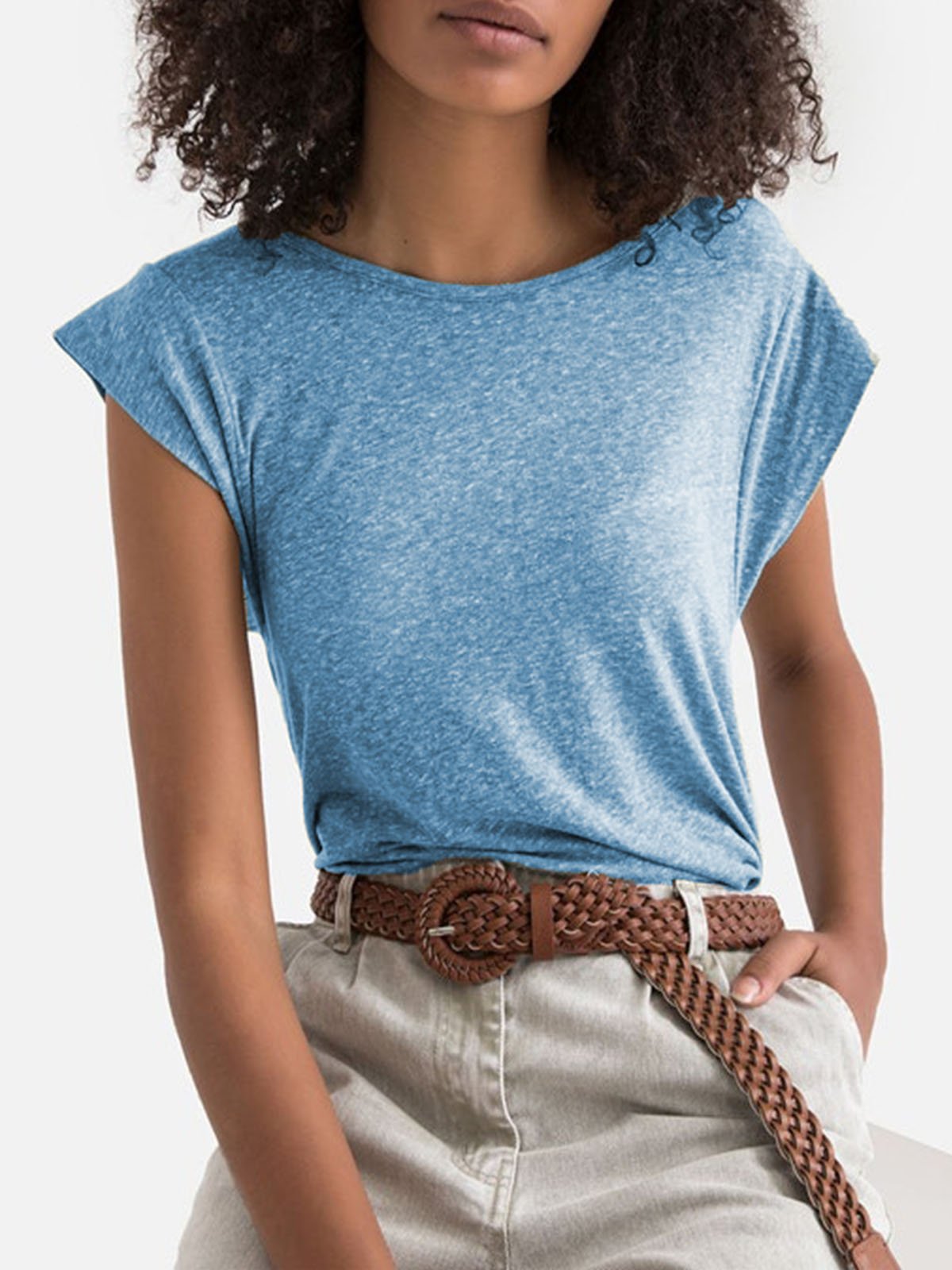 Solid Short Sleeve Sweet Cotton Shirts & Tops