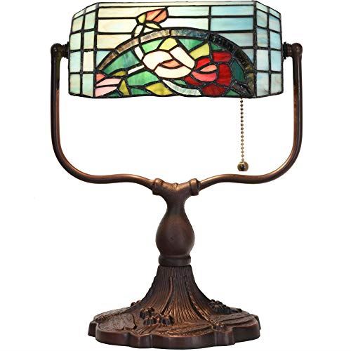 L10760 Rose Flower Tiffany Style Stained Glass Banker Desk Lamp/ 9���W x 15���H