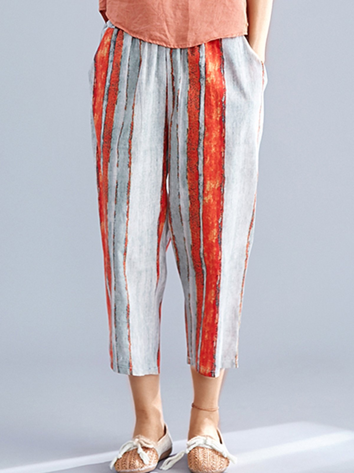 Plus Size Women Striped Casual Pants