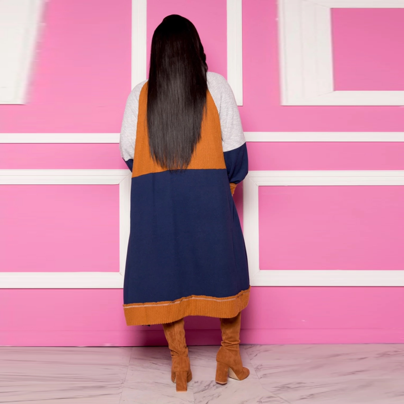 Autumn Contrast Color Long Cardigans with Full Sleeves