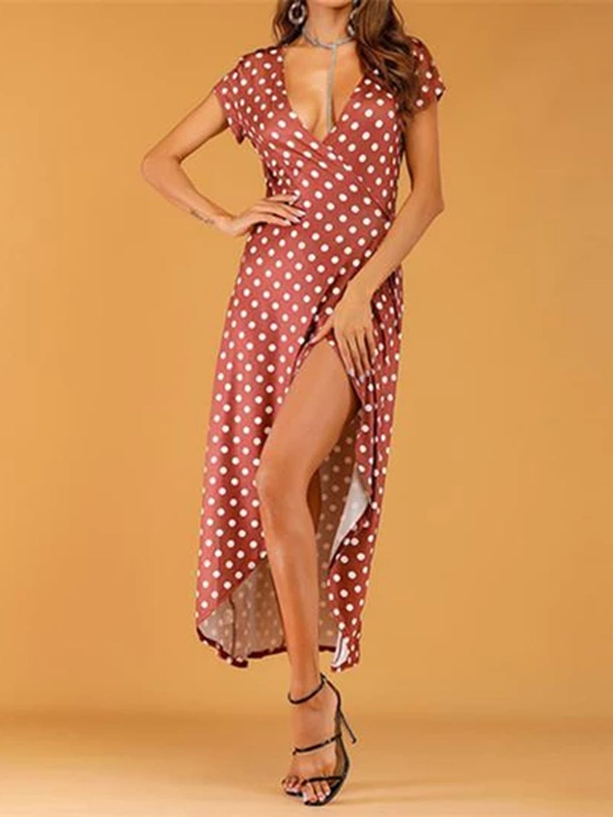 Sexy V Collar Wave Point Bodycon Dresses