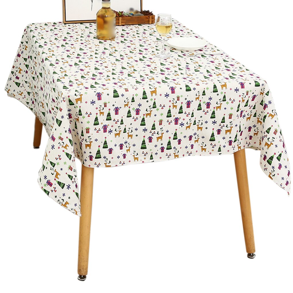 Christmas Hat Cartoon Cotton Linen Fabric Tablecloth for Dining Table