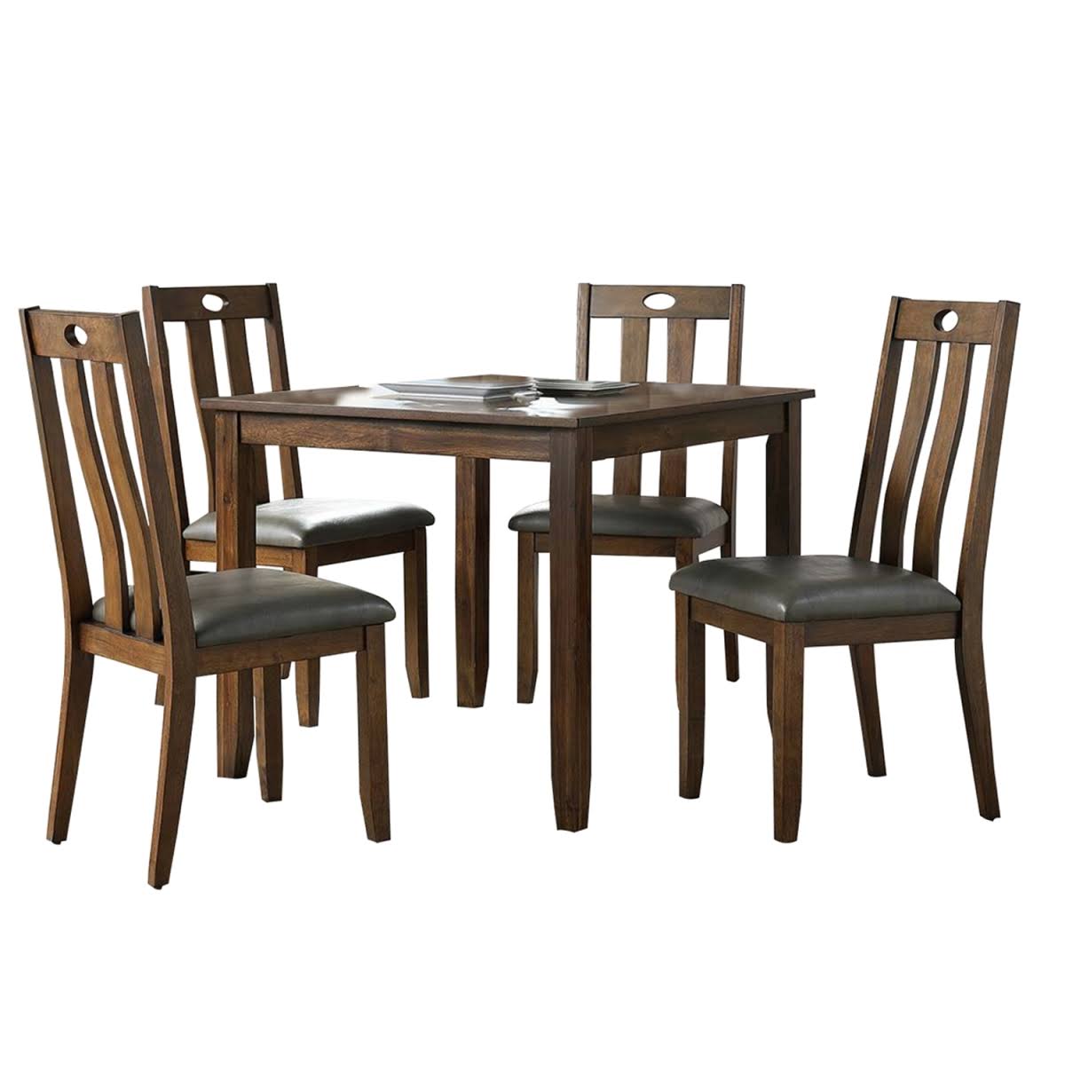 Benjara BM228584 Wooden Dining Set with Padded Seat Chair Brown Gray - 5 Piece
