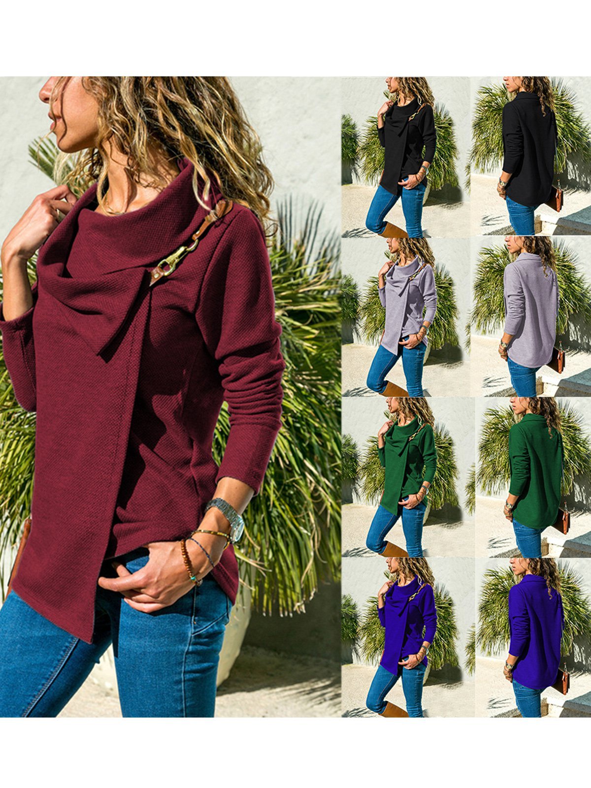 Women Turn down Collar Metal ButtonT-Shirts