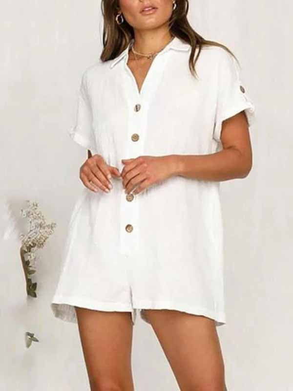 Hot Shirt Button Cotton And Linen Jumpsuit