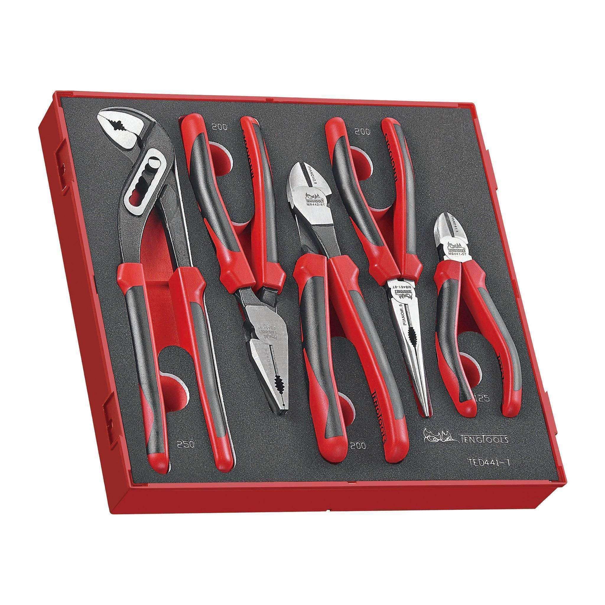Teng Tools �C 5 Piece Pliers Set in EVA Foam Tray �C TEN-O-TED441T