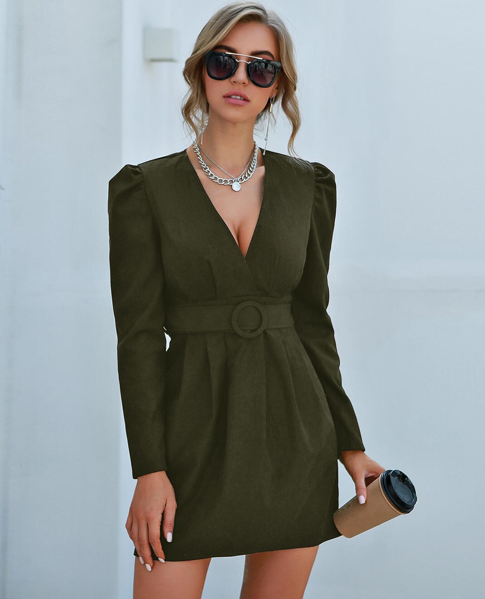 Winter Party Sexy V-Neck Mini Formal Dress with Belt