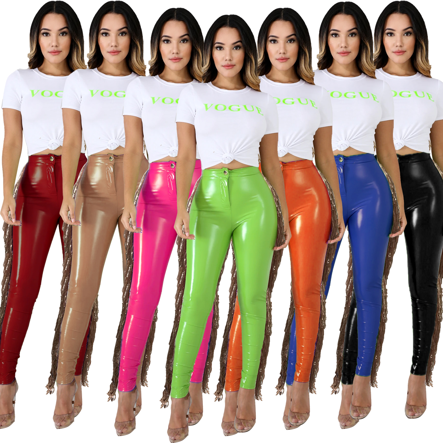 Autumn Party Fit Tassels High Waist Leather Pants