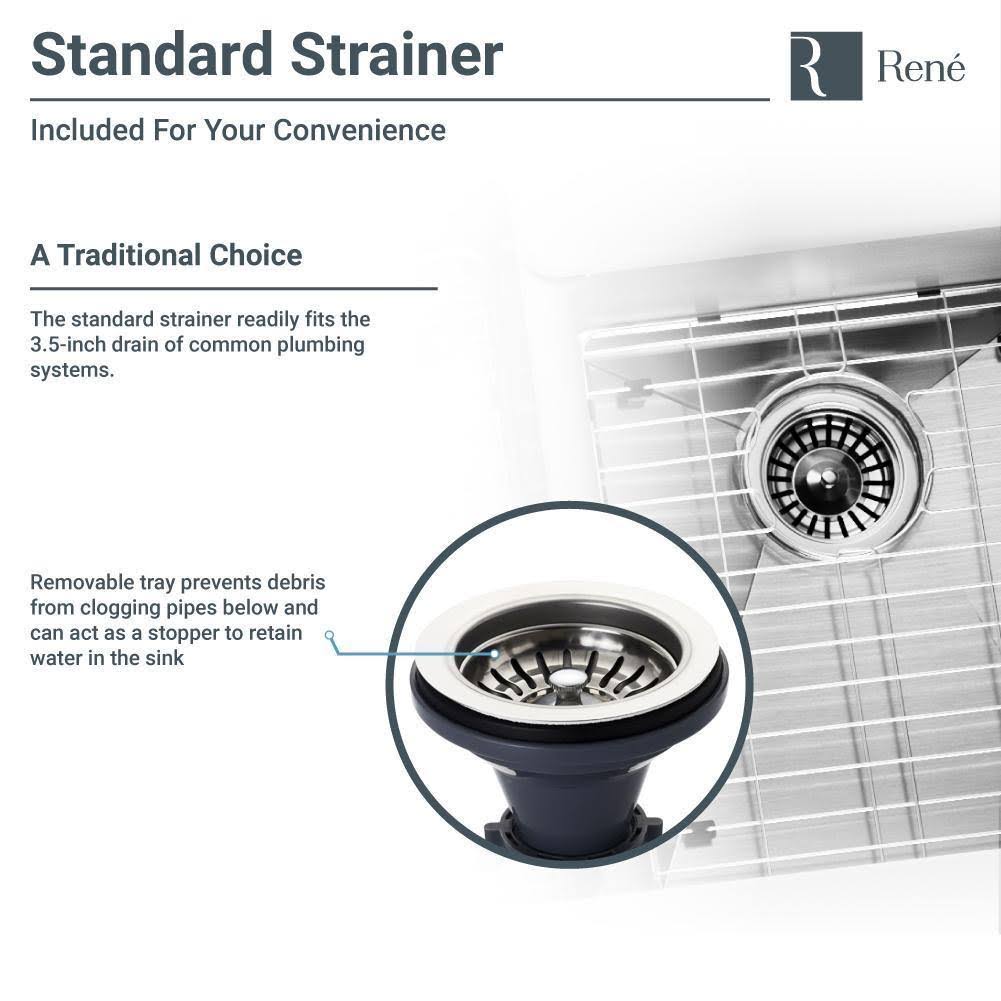 Rene R1-3003R-16 Offset Stainless Steel Apron Kitchen Sink in 16-Gauge with Two Grids and Two Strainers