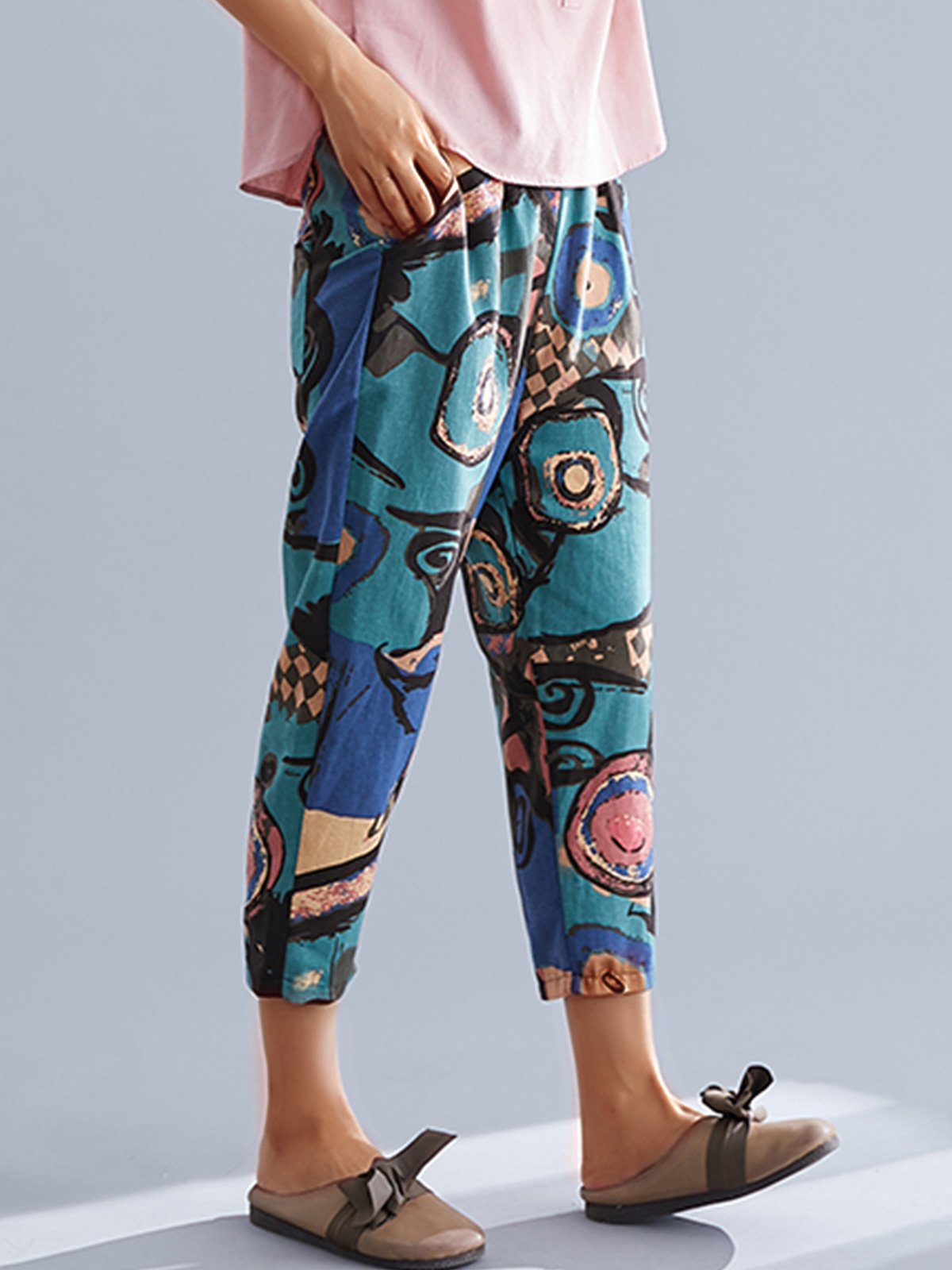 Plus Size Women Multicolor Casual Pants
