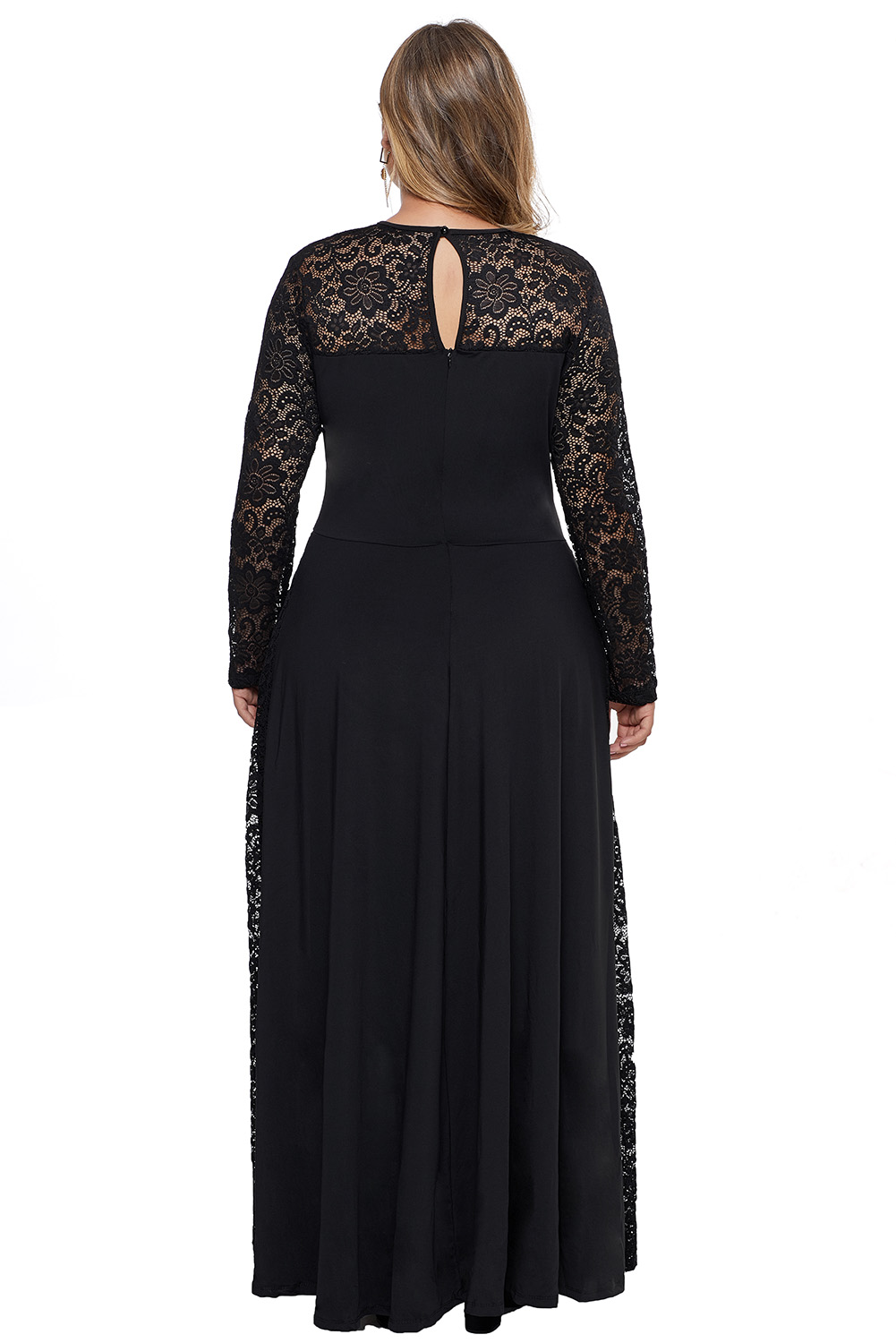 Black Night Lace Insert Plus Size Maxi Dress