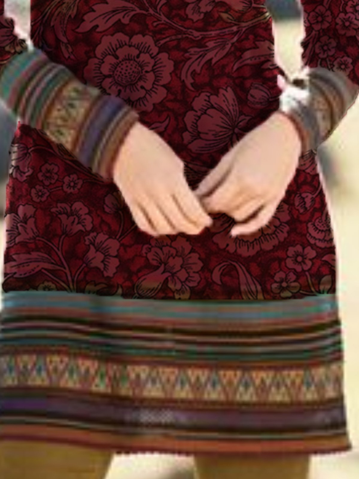 Cotton Round Neck Casual Printed Dresses