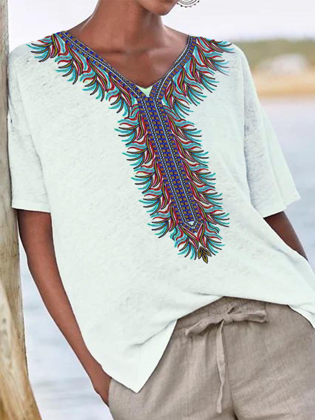 Tribal Cotton-Blend Vintage Shirts & Tops