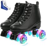 Roller Skates for Women Men High-top PU Leather Roller Skates,37 / white flash round shoe bag