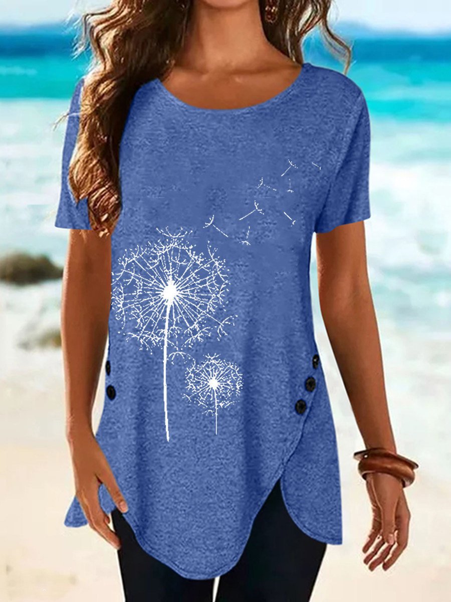 Crew Neck Short Sleeve Cotton-Blend Shirts & Tops