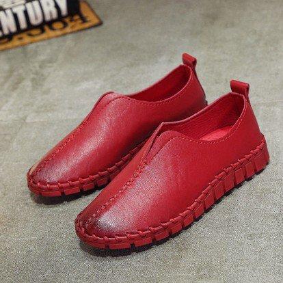 Red Spring/Fall Handmade Sewing Wedge Heel Loafers