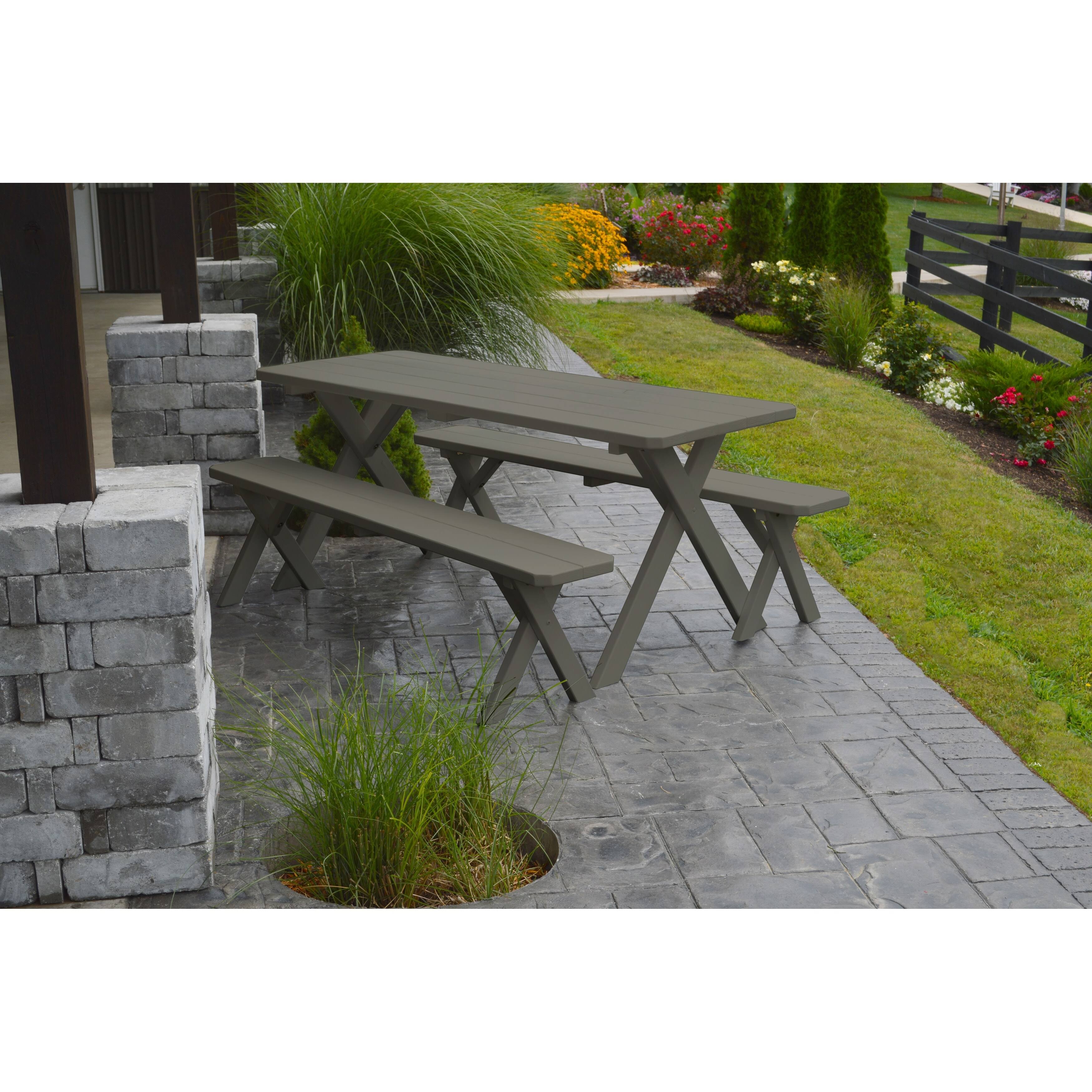 Pine 5& Cross-leg Picnic Table with 2 Benches - Olive Gray
