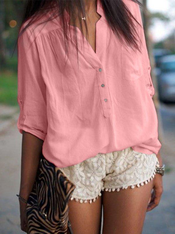 Casual V-Neck 3/4 Sleeve Plus Size Tops