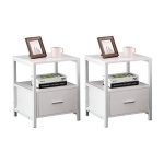 VECELO 2-Tier Metal Frame Nightstand w/ Drawe for Bedroom, Living Room/ 2 Pack