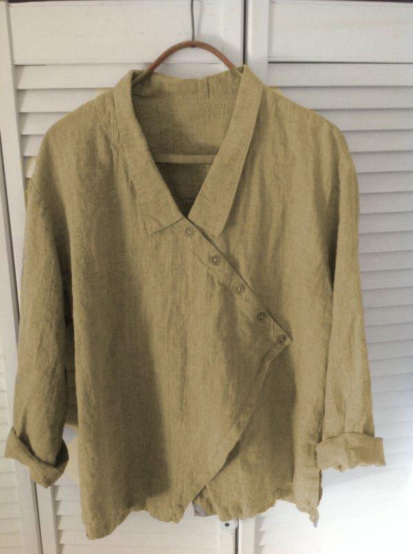 Long Sleeve V Neck Linen Causal Tops