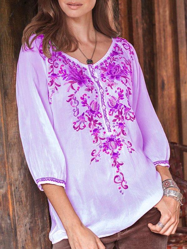 Floral-print Long Sleeve Buttoned Shirts & Tops