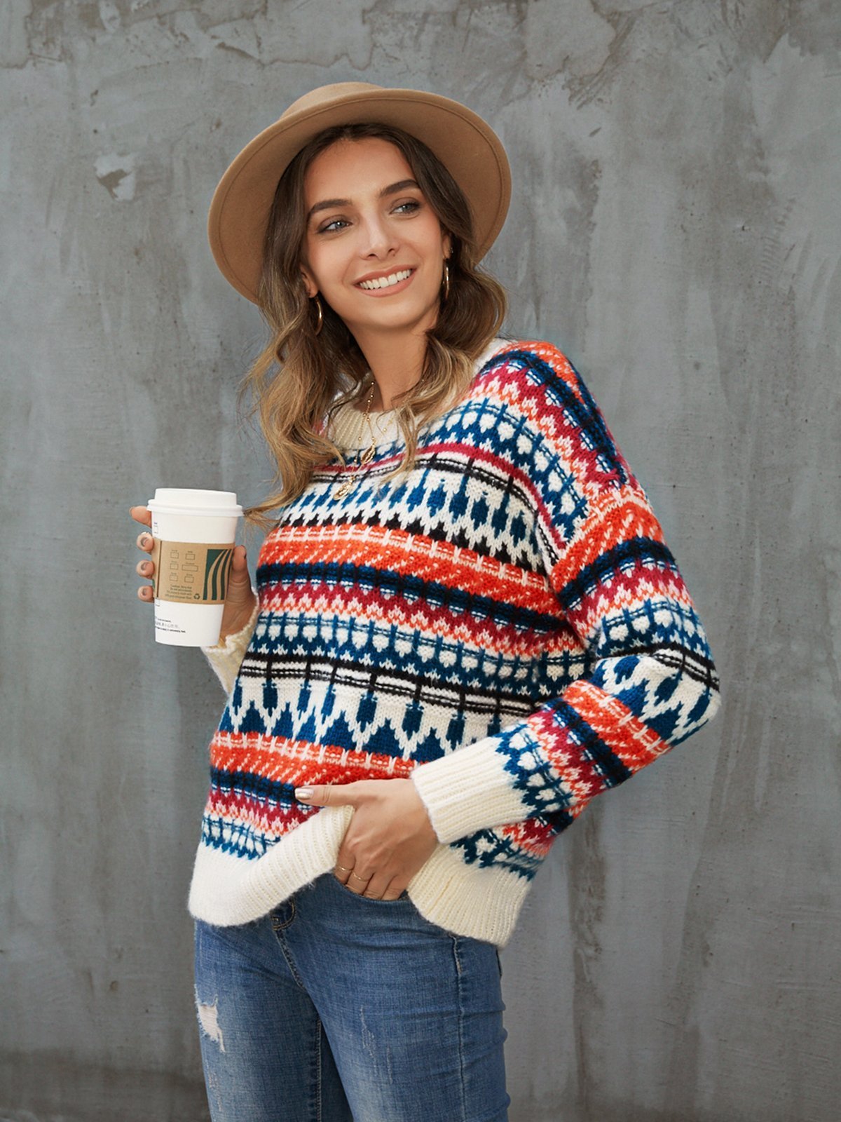 White Casual Tribal Sweater