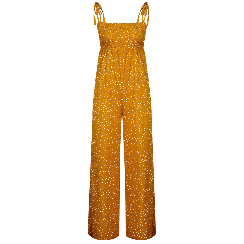 Summer Dot High Waist Strap Wide Legges Jumpsuit
