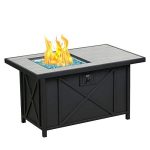BALI OUTDOORS 42 inch 50,000 BTU Rectangular Propane Gas Fire Pit Table with Fire Glass and Table Lid , Fire Pits Outdoor for Garden, Patio, Backyard