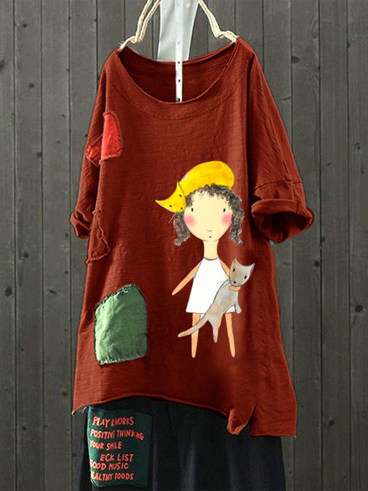 Cotton-Blend Floral Casual Shirts & Tops