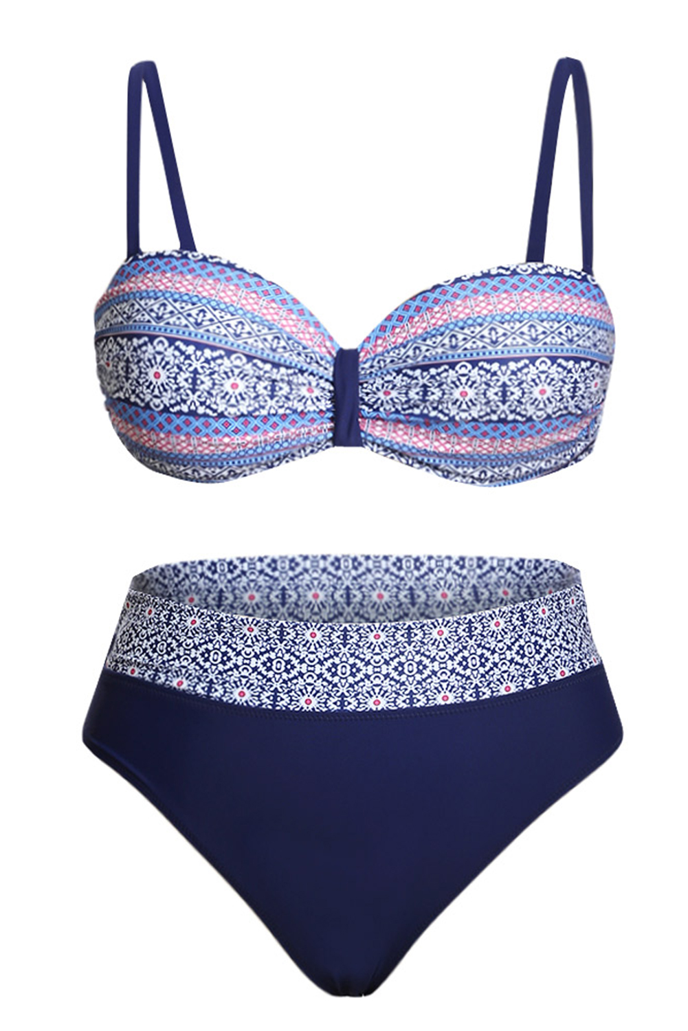 Blue Plus Size Retro Print Bikini Swimsuit