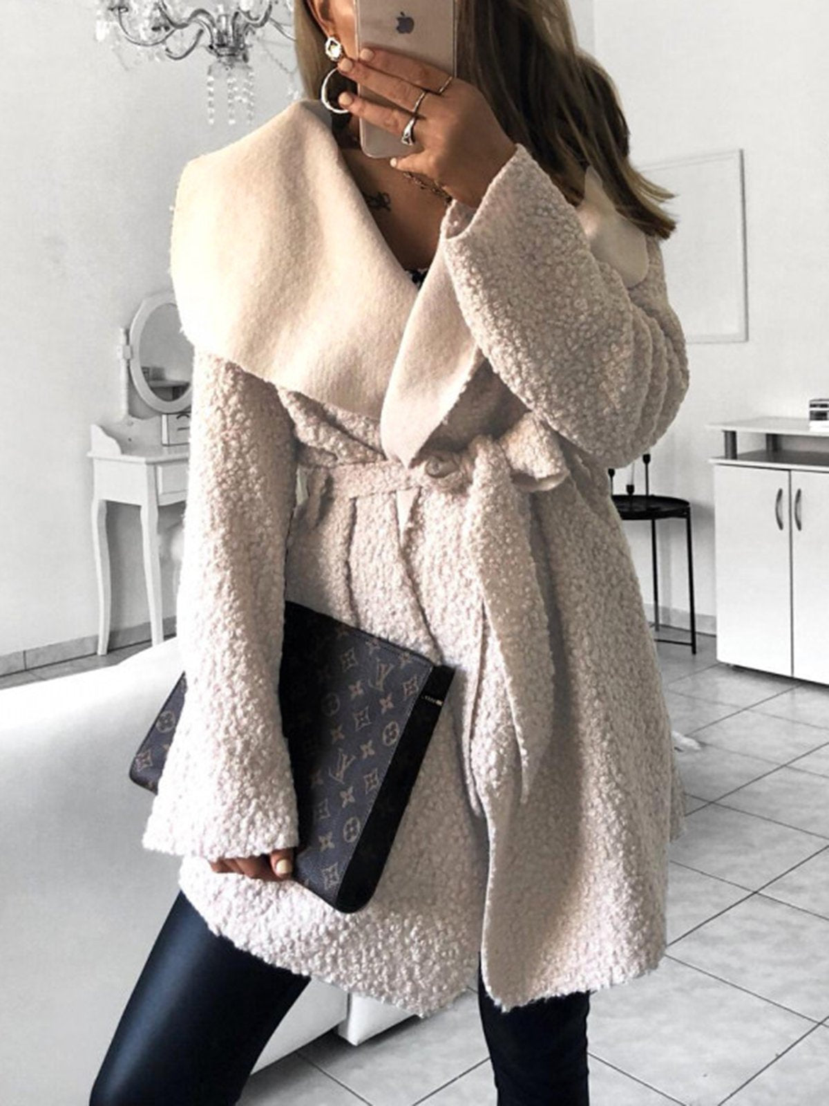 Vintage Shawl Neck Long Sleeve Cardigans With Belt