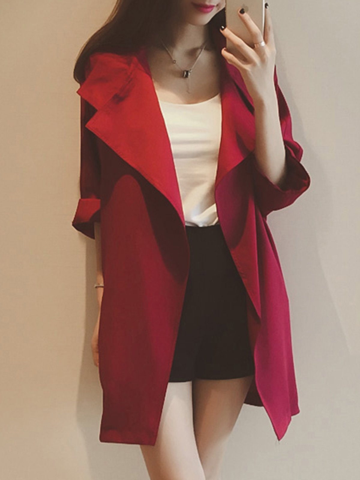 Shawl Collar Pockets Long Sleeve Solid Coat