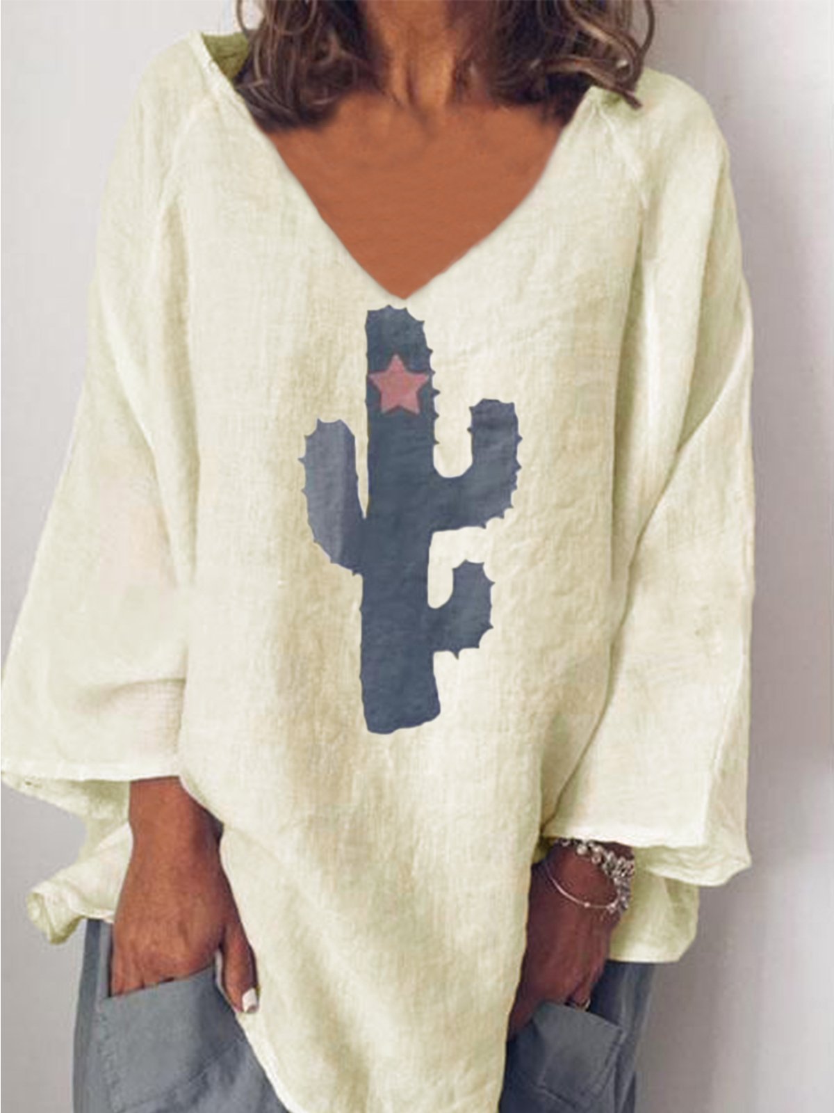 Cotton-Blend Casual Long Sleeve Shirts & Tops