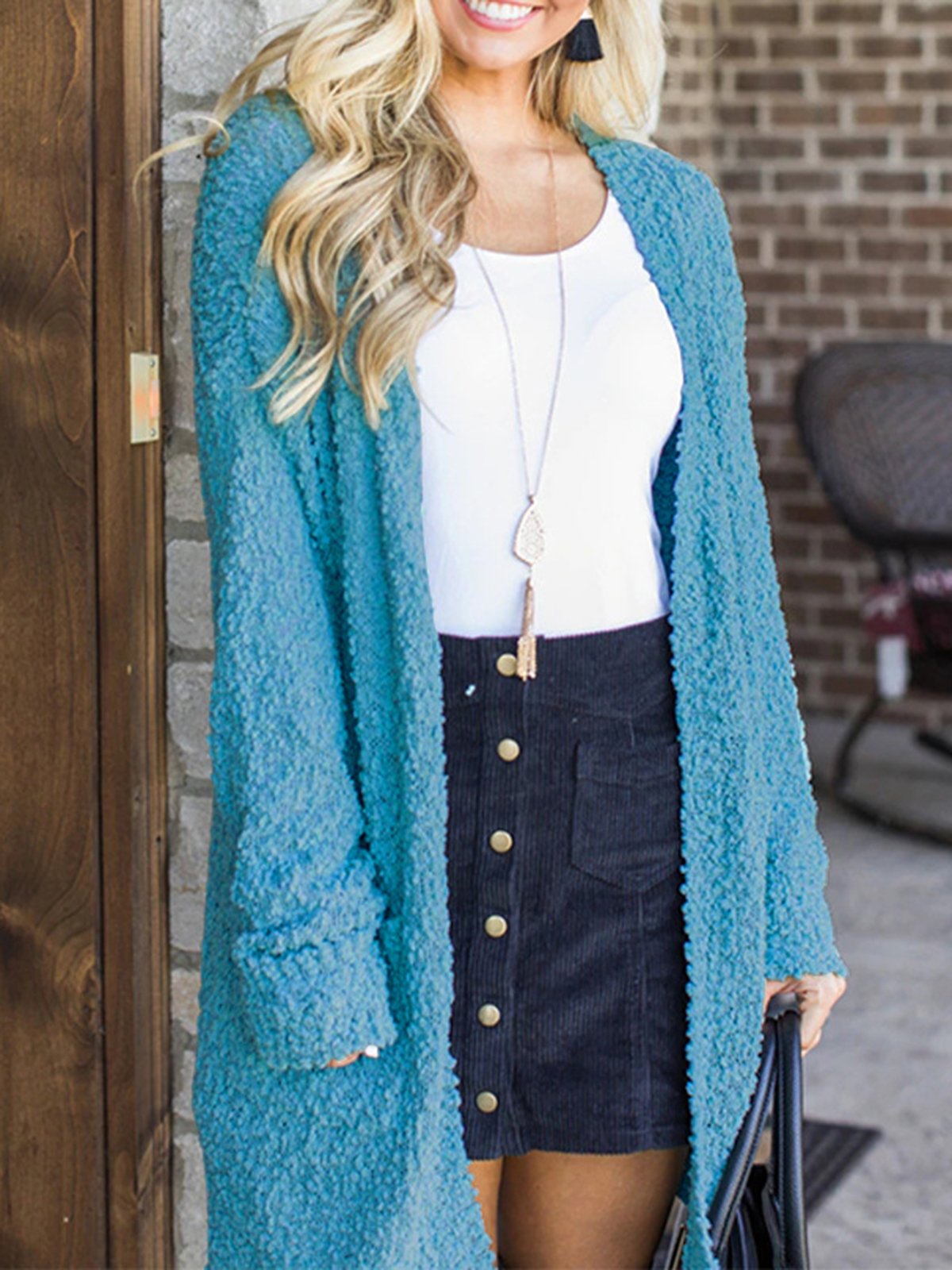 Yellow Casual Solid Knitted Quilted Coat