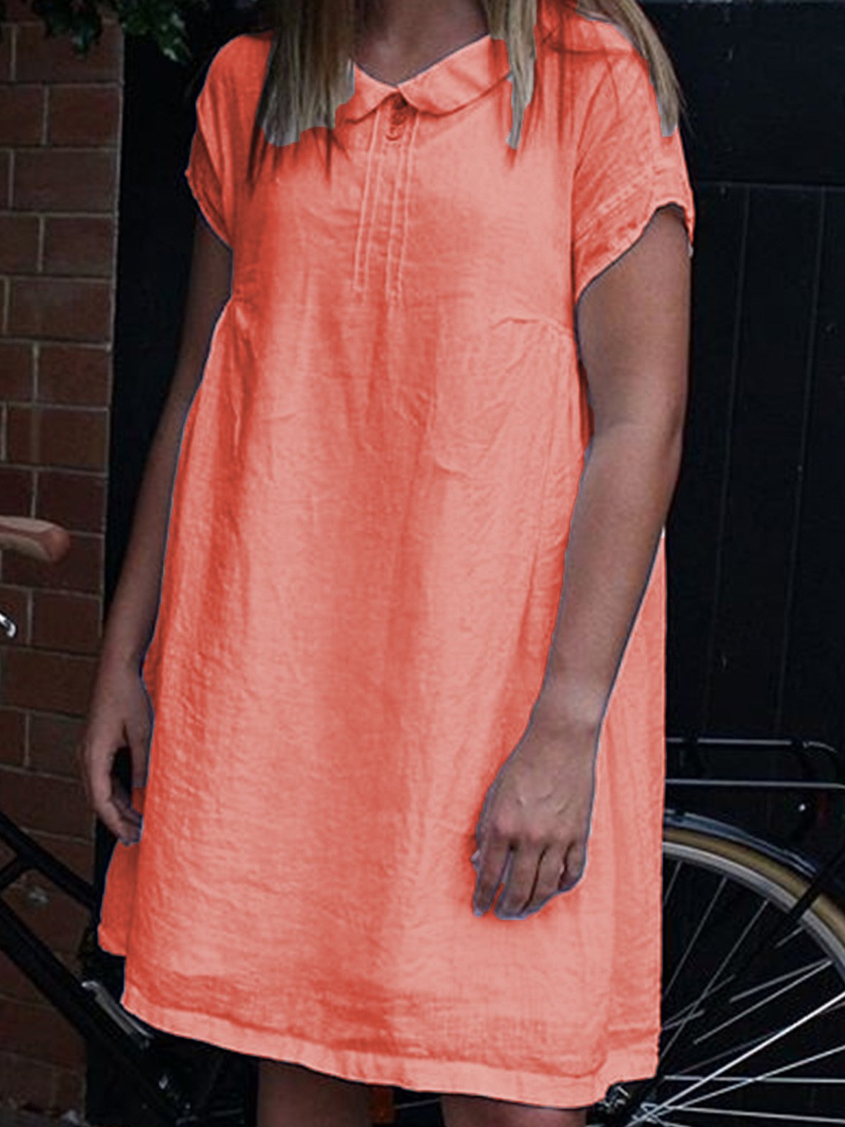 Women Casual Loose Peter Pan Collar Tops Tunic Maxi Dress