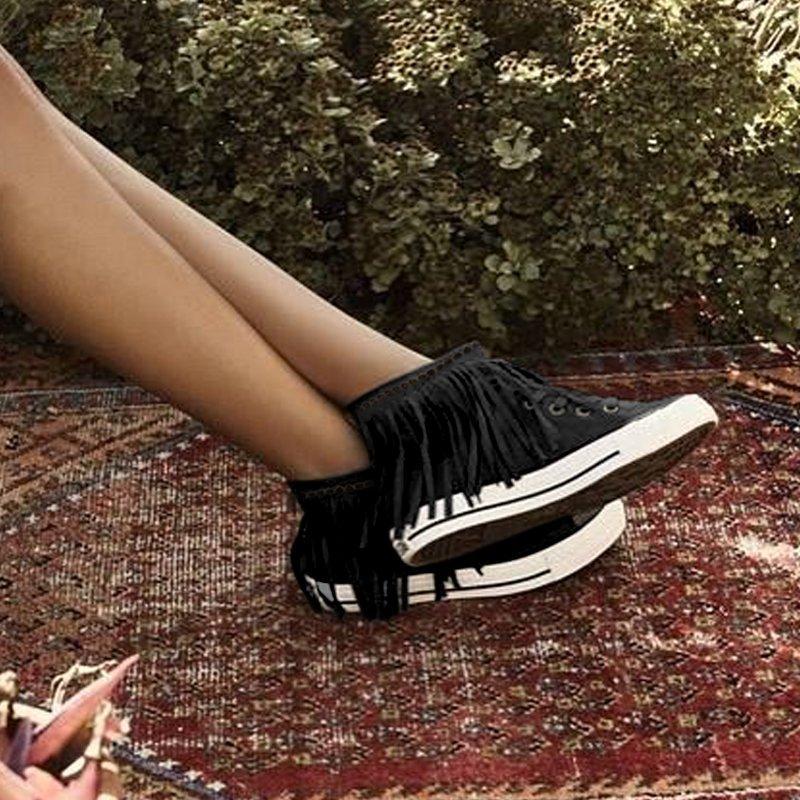 White Cloth Winter Tassel Flats