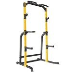 ZENOVA Power Rack Squat Rack Fitness Pull Up Bar Station Weightlifting Barbell Rack with J-Hooks, Dip Bar (Yellow)