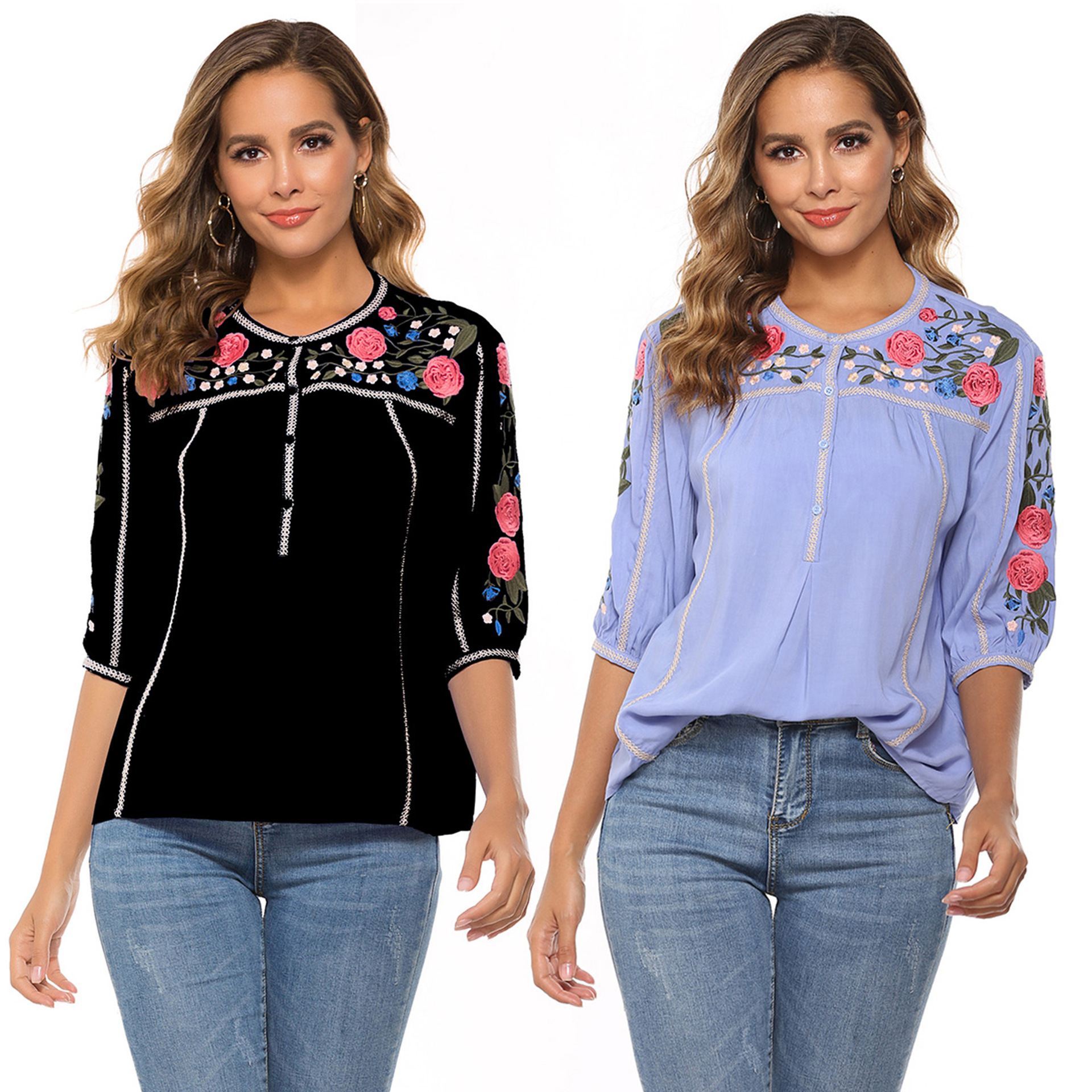 Women's Long Sleeve Embroidery Blouse Western Wear