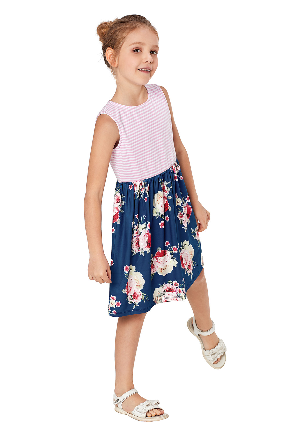 Blue Toddlers Floral and Striped Tank Dress