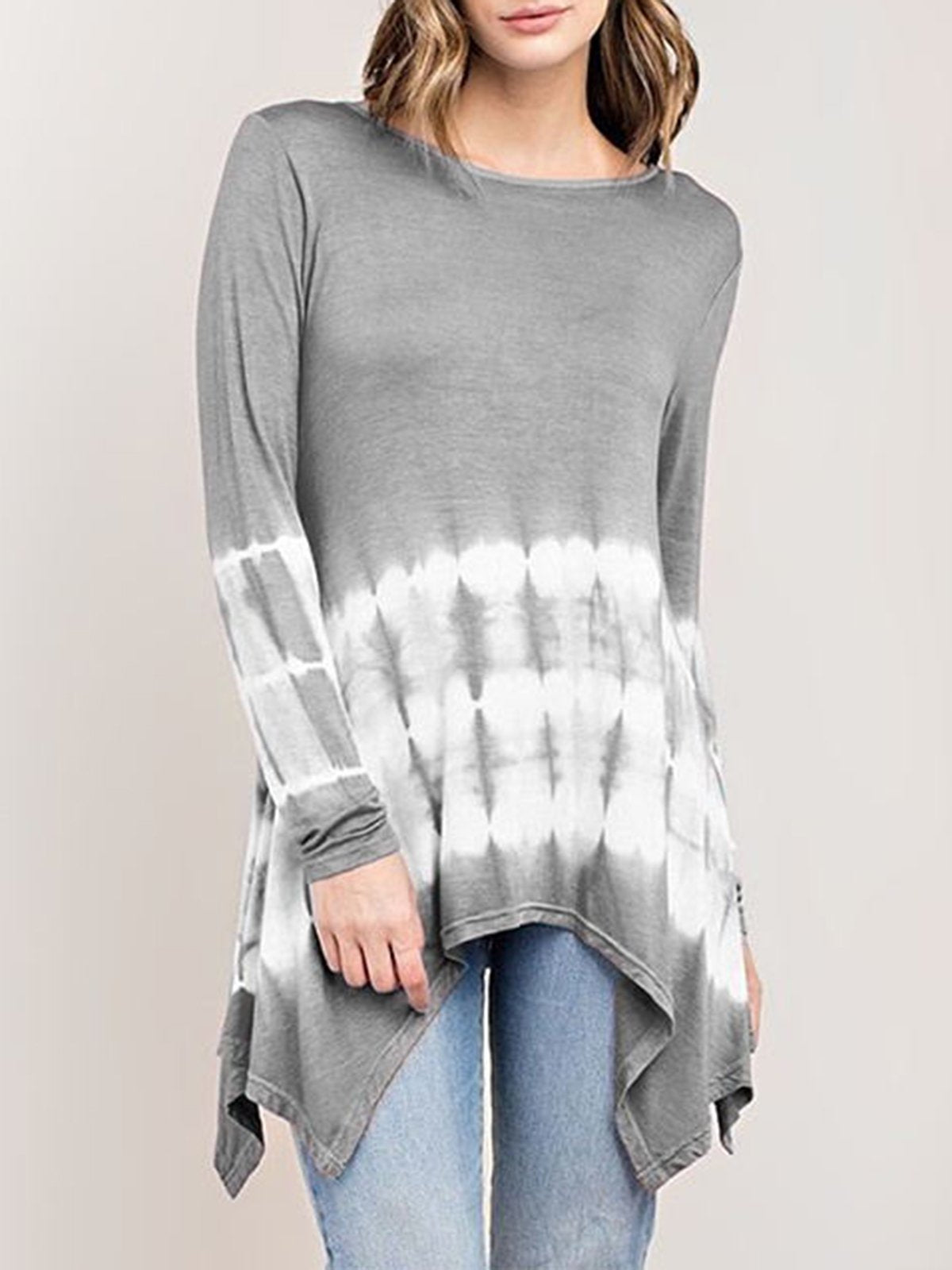 Casual  Crew Neck Ombre Long Sleeve T-Shirt