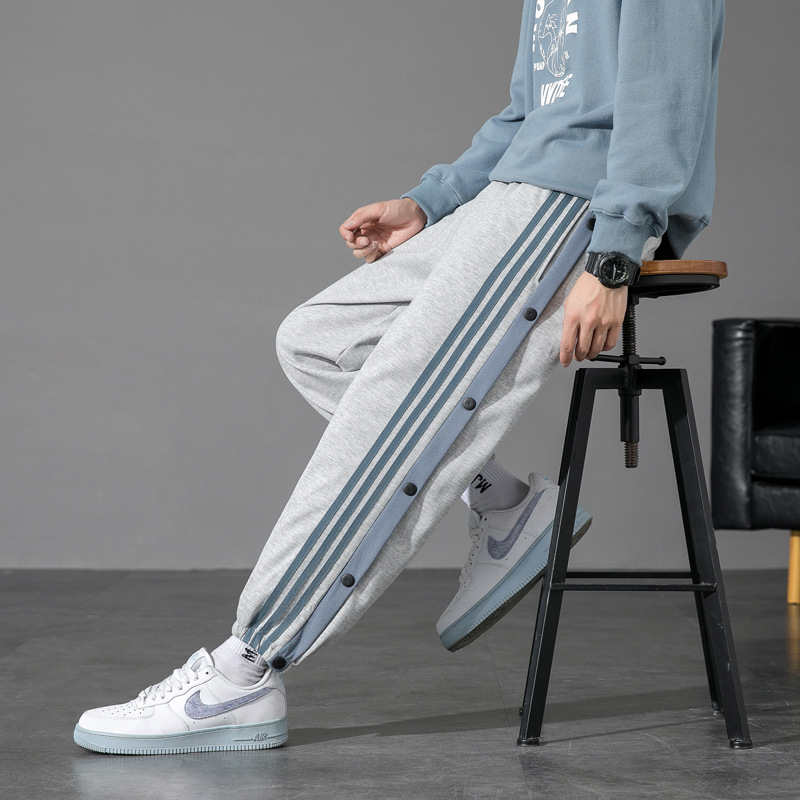 排扣运动裤男新款宽松加绒休闲裤子2021冬季潮流户外跑步篮球卫裤