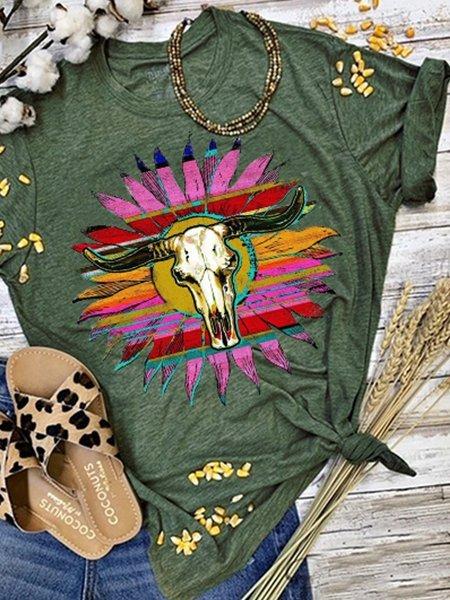 Dark Green Short Sleeve Floral-Print Shirts & Tops