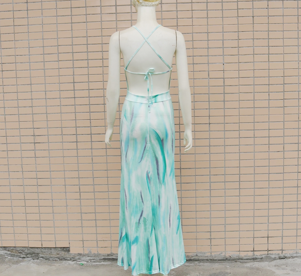 Tie Dye Green Sexy Long Dress