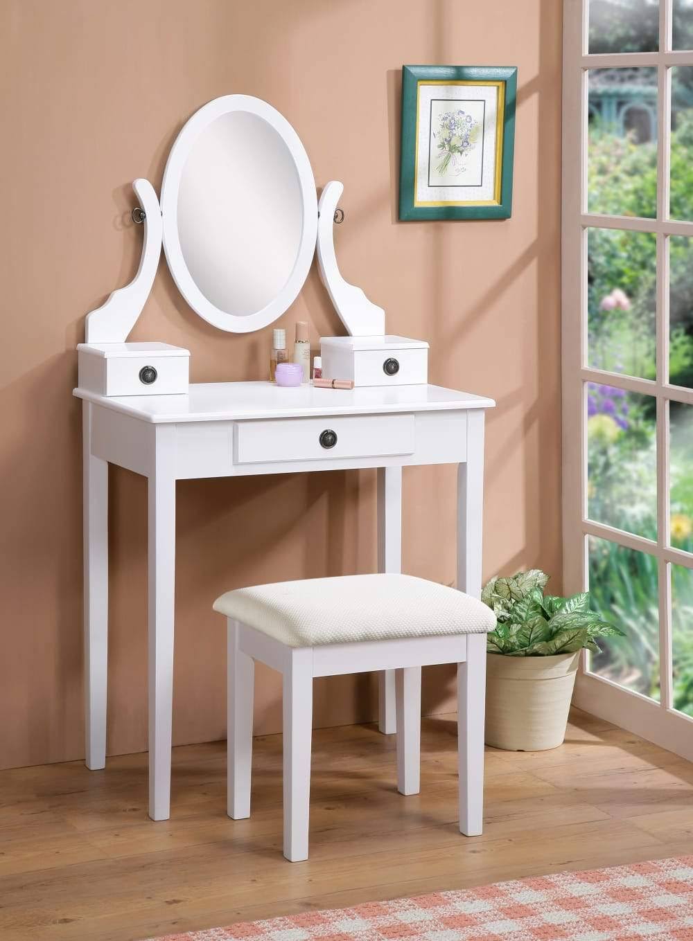 Roundhill Furniture Moniya Wood Vanity Table and Stool Set, Pink
