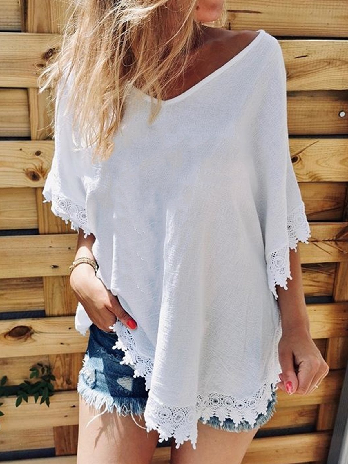 Lace Hem Tops Tunic Blouse Shirt